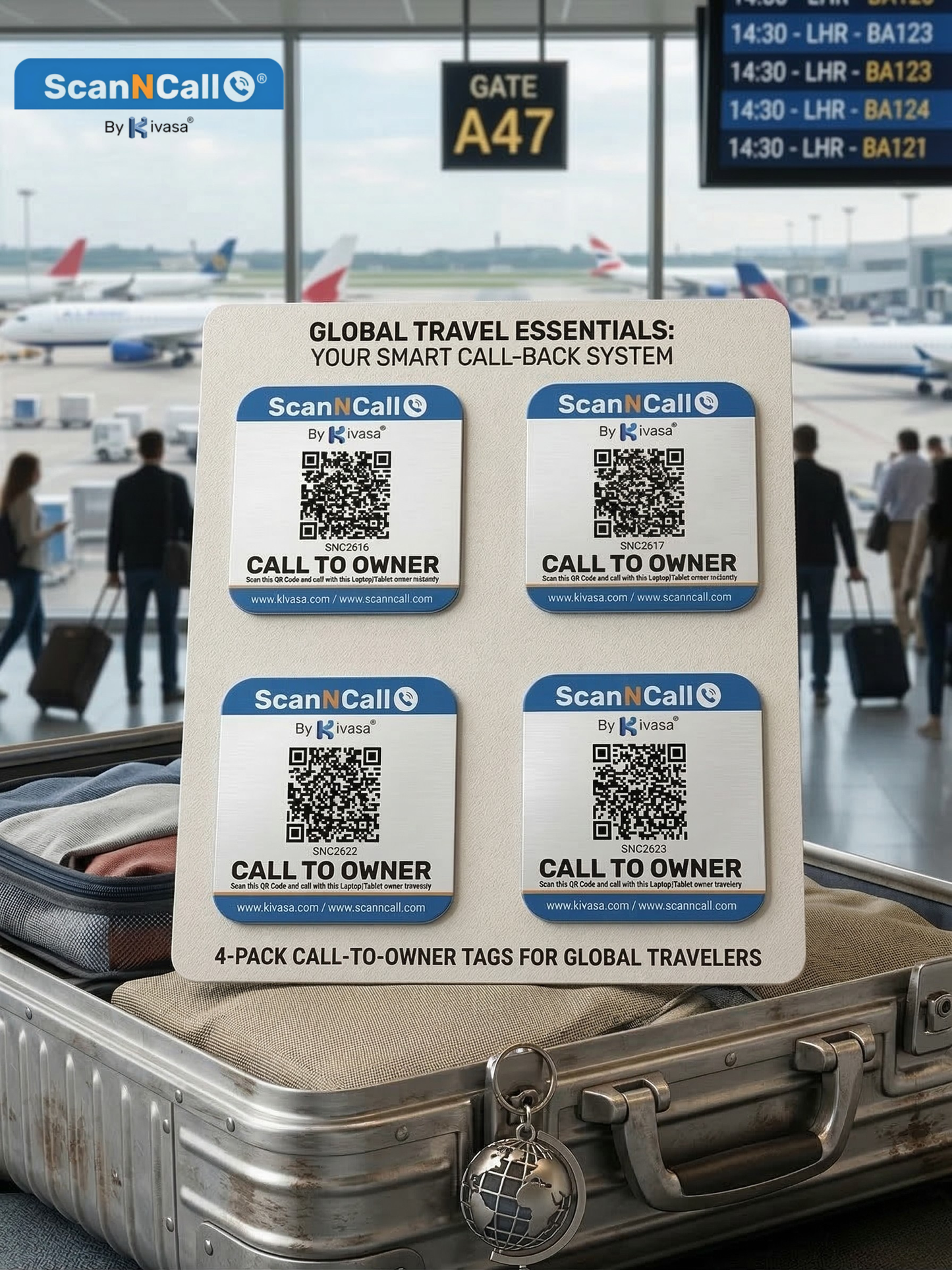 ScanNcall Travel Essentials QR Pack (4 Tags)